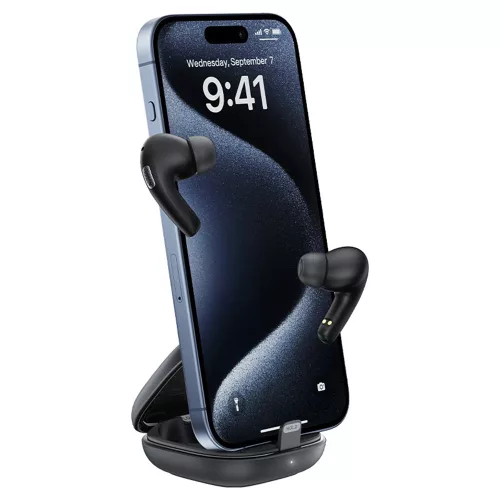 Acefast - Vezeték nélküli fülhallgató (W4) - Fülbe helyezhető TWS, BT v5.4, ENC zajszűrés, beépített telefontartóval, IPX4, 350mAh - Fekete