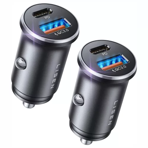 Lisen - (2 pack) Car Charger (YL0223080038) - Fast Charging, USB, Type-C, Cigarette Lighter Adapter, PD36W, QC18W - Black