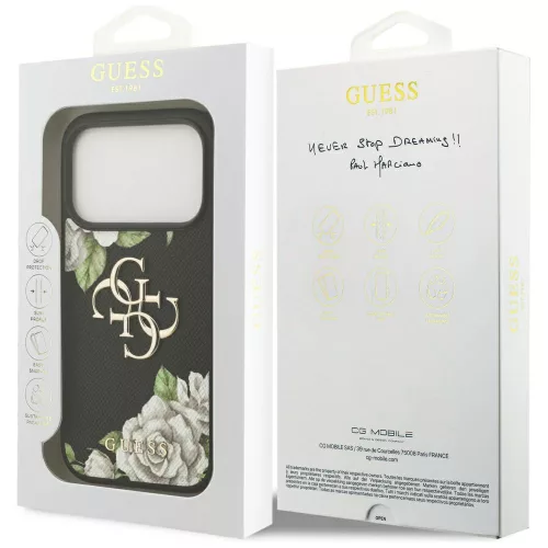 Guess - Hardcase 4G Grained Roses Big Logo (GUHCP17LPGROP4MK) - iPhone 17 Pro - Black