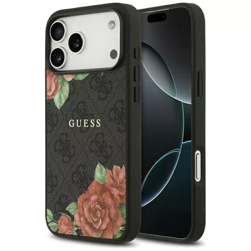 Guess - Keménytok 4G Virágmintás MagSafe (GUHMP17LP4ROPEMCK) - iPhone 17 Pro - Fekete