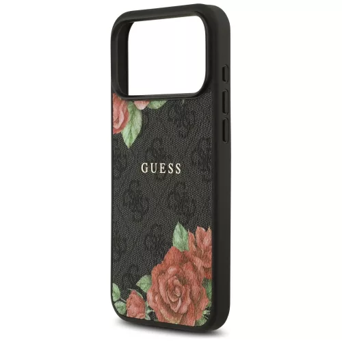 Guess - Keménytok 4G Virágmintás MagSafe (GUHMP17LP4ROPEMCK) - iPhone 17 Pro - Fekete