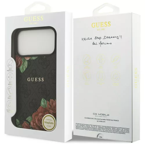 Guess - Keménytok 4G Virágmintás MagSafe (GUHMP17XP4ROPEMCK) - iPhone 17 Pro Max - Fekete