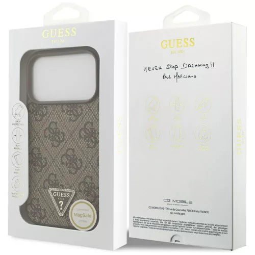 Guess - Bőr 4G Háromszög Strassz MagSafe (GUHMP17LP4TDPLW) - iPhone 17 Pro - Barna