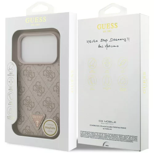 Guess - Bőr 4G Háromszög Strassz MagSafe (GUHMP17XP4TDPLP) - iPhone 17 Pro Max - Rózsaszín