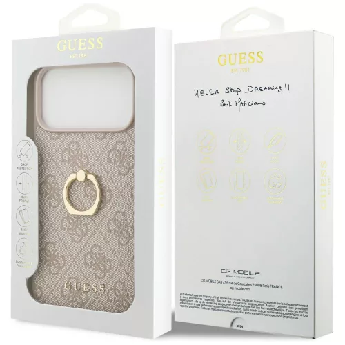 Guess - Keménytok 4G Gyűrűs Tartó (GUHCP17X4GMRPI) - iPhone 17 Pro Max - Rózsaszín