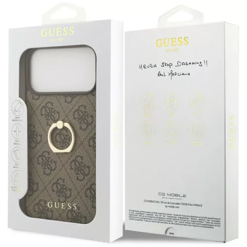 Guess - Keménytok 4G Gyűrűs Tartó (GUHCP17X4GMRBR) - iPhone 17 Pro Max - Barna