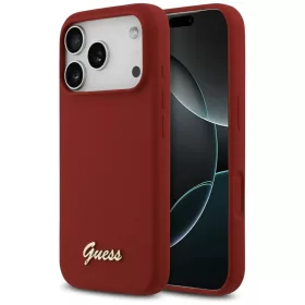   Guess - Szilikon Fém Logó Felirat MagSafe (GUHMP17LSMBSLM) - iPhone 17 Pro - Piros