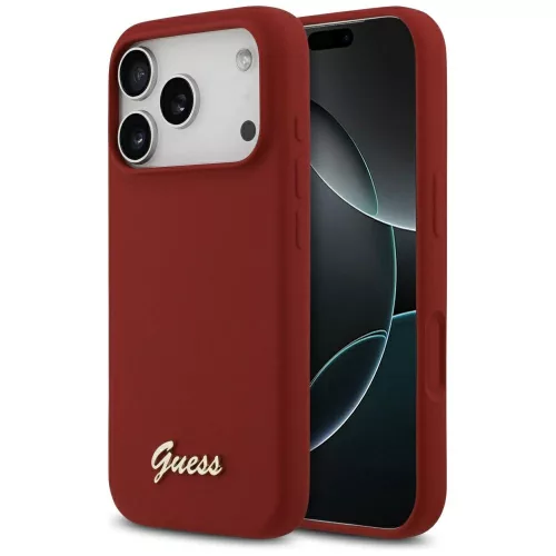 Guess - Szilikon Fém Logó Felirat MagSafe (GUHMP17LSMBSLM) - iPhone 17 Pro - Piros