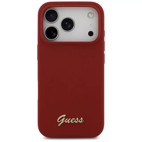 Guess - Szilikon Fém Logó Felirat MagSafe (GUHMP17LSMBSLM) - iPhone 17 Pro - Piros