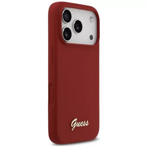 Guess - Szilikon Fém Logó Felirat MagSafe (GUHMP17LSMBSLM) - iPhone 17 Pro - Piros