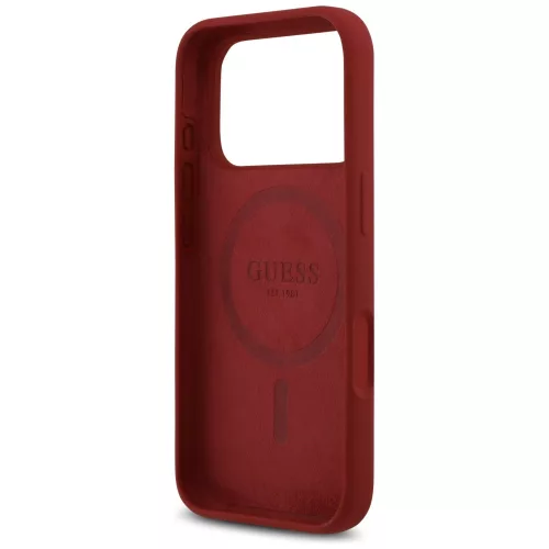 Guess - Szilikon Fém Logó Felirat MagSafe (GUHMP17LSMBSLM) - iPhone 17 Pro - Piros