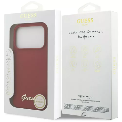 Guess - Szilikon Fém Logó Felirat MagSafe (GUHMP17LSMBSLM) - iPhone 17 Pro - Piros
