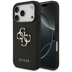   Guess - Keménytok 4G Szemcsézett Nagy és Klasszikus Logó (GUHCP17LPGT4MBK) - iPhone 17 Pro - Fekete