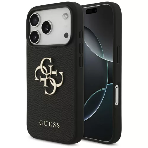 Guess - Keménytok 4G Szemcsézett Nagy és Klasszikus Logó (GUHCP17LPGT4MBK) - iPhone 17 Pro - Fekete