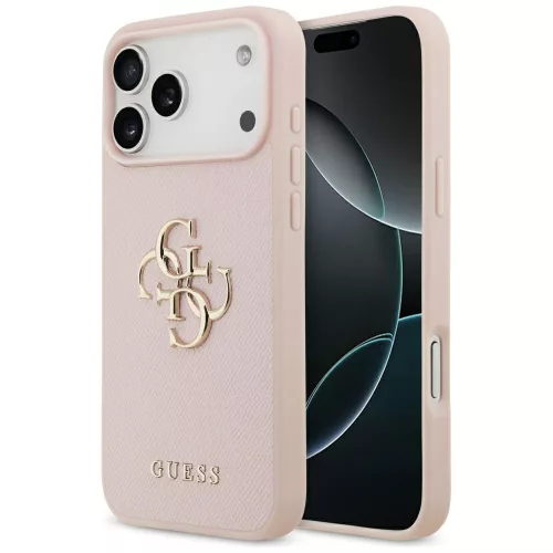 Guess - Keménytok 4G Szemcsézett Nagy és Klasszikus Logó (GUHCP17LPGT4MBP) - iPhone 17 Pro - Rózsaszín