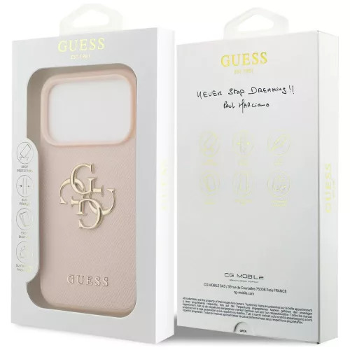Guess - Keménytok 4G Szemcsézett Nagy és Klasszikus Logó (GUHCP17LPGT4MBP) - iPhone 17 Pro - Rózsaszín