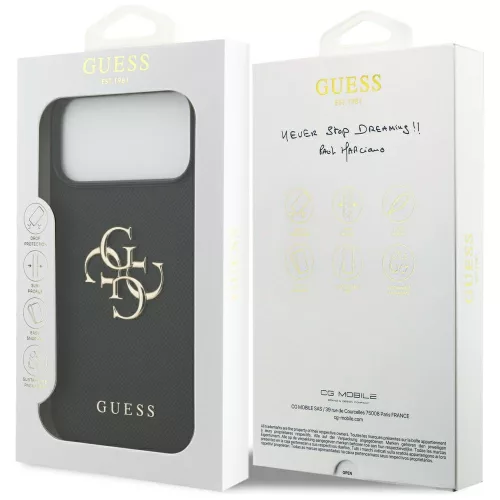 Guess - Keménytok 4G Szemcsézett Nagy és Klasszikus Logó (GUHCP17XPGT4MBK) - iPhone 17 Pro Max - Fekete