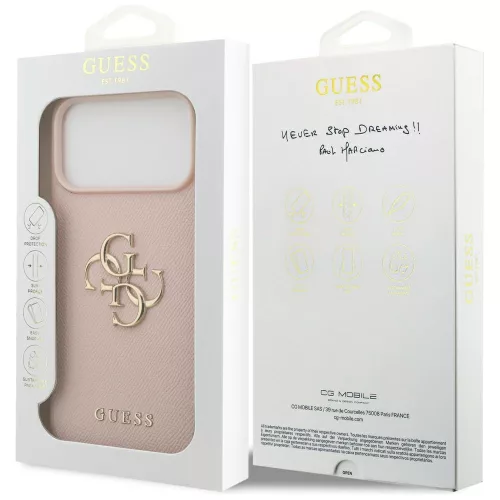 Guess - Keménytok 4G Szemcsézett Nagy és Klasszikus Logó (GUHCP17XPGT4MBP) - iPhone 17 Pro Max - Rózsaszín