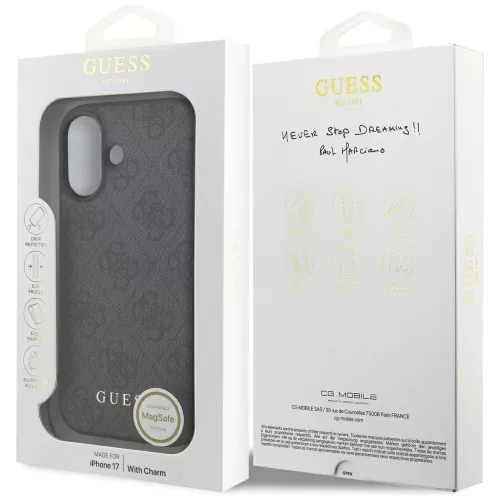 Guess - Keménytok 4G Díszítős Tartó MagSafe (GUHMP17SGF4GCK) - iPhone 17 - Fekete