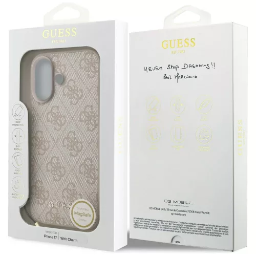 Guess - Keménytok 4G Díszítős Tartó MagSafe (GUHMP17SGF4GCP) - iPhone 17 - Rózsaszín
