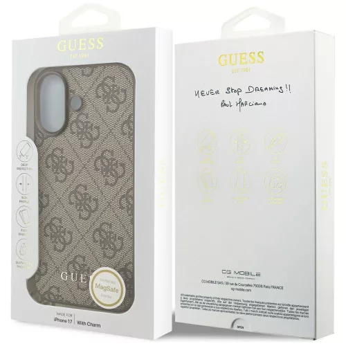 Guess - Keménytok 4G Díszítős Tartó MagSafe (GUHMP17SGF4GCW) - iPhone 17 - Barna