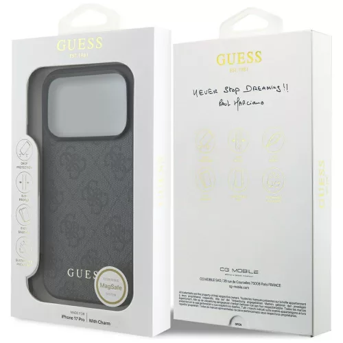 Guess - Keménytok 4G Díszítős Tartó MagSafe (GUHMP17LGF4GCK) - iPhone 17 Pro - Fekete