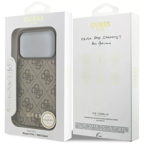 Guess - Keménytok 4G Díszítős Tartó MagSafe (GUHMP17LGF4GCW) - iPhone 17 Pro - Barna