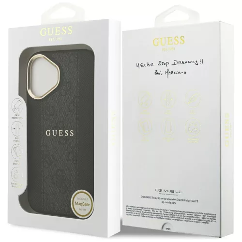 Guess - Keménytok 4G Csíkos MagSafe (GUHMP17SPG4SEMCK) - iPhone 17 - Fekete