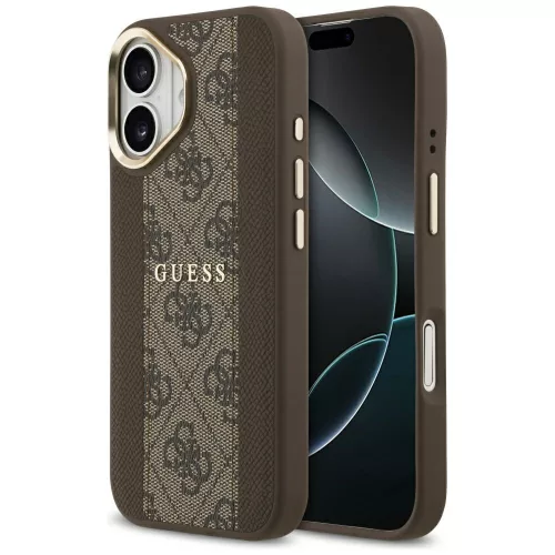 Guess - Keménytok 4G Csíkos MagSafe (GUHMP17SPG4SEMCW) - iPhone 17 - Barna