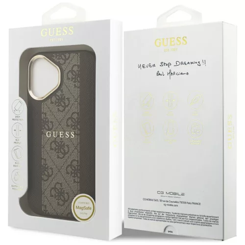 Guess - Keménytok 4G Csíkos MagSafe (GUHMP17SPG4SEMCW) - iPhone 17 - Barna