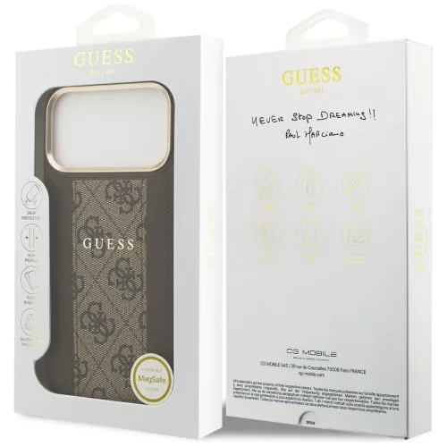 Guess - Keménytok 4G Csíkos MagSafe (GUHMP17LPG4SEMCW) - iPhone 17 Pro - Barna