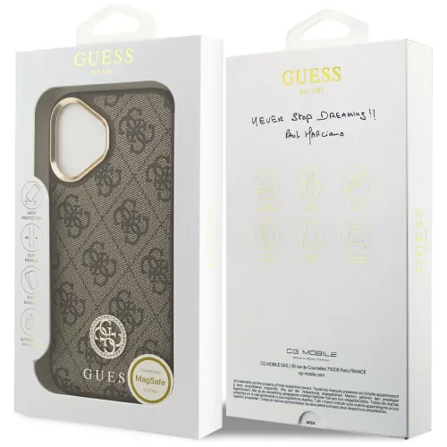 Guess - Keménytok 4G Strassz Logó MagSafe (GUHMP17SP4GRMDEW) - iPhone 17 - Barna