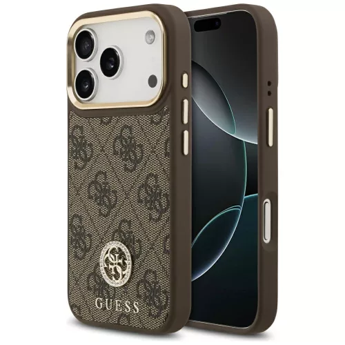 Guess - Keménytok 4G Strassz Logó MagSafe (GUHMP17LP4GRMDEW) - iPhone 17 Pro - Barna