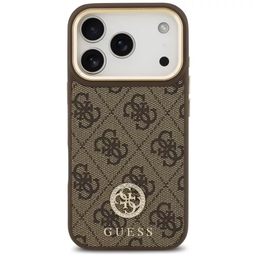 Guess - Keménytok 4G Strassz Logó MagSafe (GUHMP17LP4GRMDEW) - iPhone 17 Pro - Barna