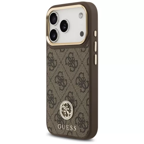 Guess - Keménytok 4G Strassz Logó MagSafe (GUHMP17LP4GRMDEW) - iPhone 17 Pro - Barna