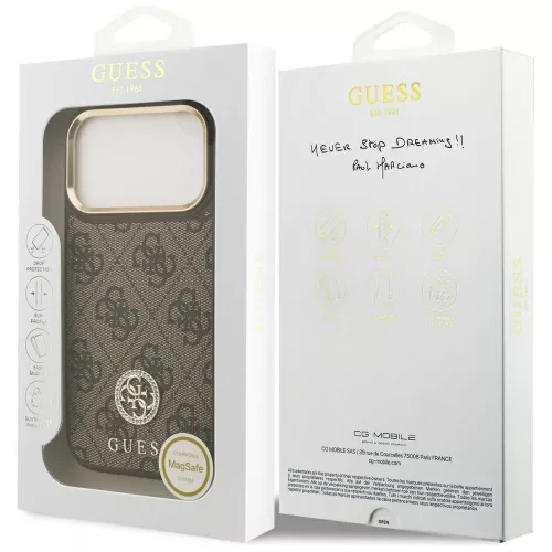 Guess - Keménytok 4G Strassz Logó MagSafe (GUHMP17LP4GRMDEW) - iPhone 17 Pro - Barna