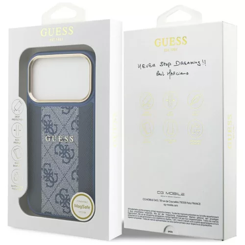 Guess - Keménytok 4G Csíkos MagSafe (GUHMP17LPG4SEMCB) - iPhone 17 Pro - Kék