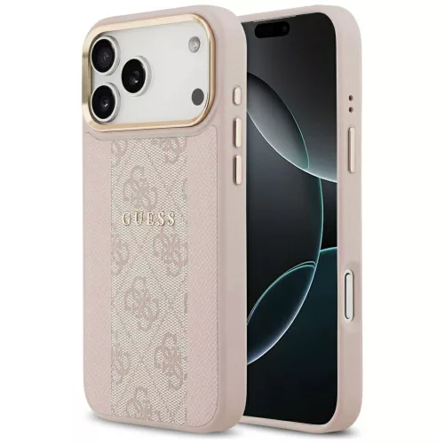 Guess - Keménytok 4G Csíkos MagSafe (GUHMP17XPG4SEMCP) - iPhone 17 Pro Max - Rózsaszín