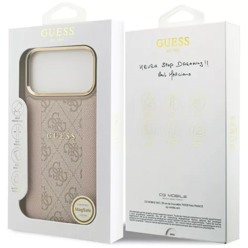 Guess - Keménytok 4G Csíkos MagSafe (GUHMP17XPG4SEMCP) - iPhone 17 Pro Max - Rózsaszín