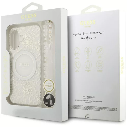 Guess - IML Virágos Gyöngypánttal MagSafe (GUHMP17SHCPOFPH) - iPhone 17 - Fehér