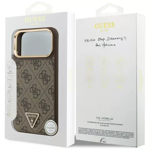 Guess - Keménytok 4G Háromszög Logó MagSafe (GUHMP17LP4GTDGMW) - iPhone 17 Pro - Barna