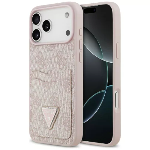 Guess - Keménytok 4G Dupla Kártyatartós Háromszög (GUHCP17LP4TPP) - iPhone 17 Pro - Rózsaszín