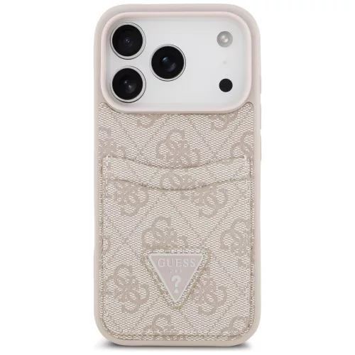 Guess - Keménytok 4G Dupla Kártyatartós Háromszög (GUHCP17LP4TPP) - iPhone 17 Pro - Rózsaszín