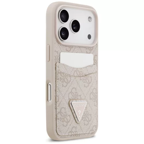 Guess - Keménytok 4G Dupla Kártyatartós Háromszög (GUHCP17LP4TPP) - iPhone 17 Pro - Rózsaszín