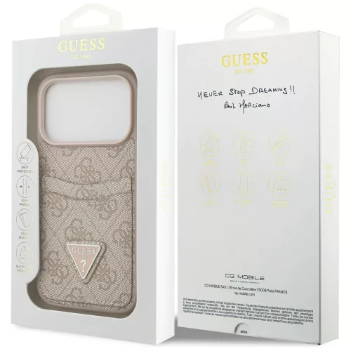 Guess - Keménytok 4G Dupla Kártyatartós Háromszög (GUHCP17LP4TPP) - iPhone 17 Pro - Rózsaszín