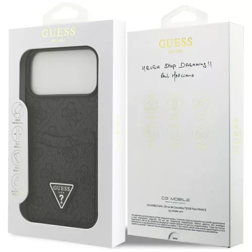 Guess - Keménytok 4G Dupla Kártyatartós Háromszög (GUHCP17XP4TPK) - iPhone 17 Pro Max - Fekete