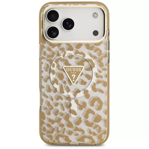 Guess - Leopárdmintás Csillámos MagSafe (GUHMP17LHLEGTGLW) - iPhone 17 Pro - Barna