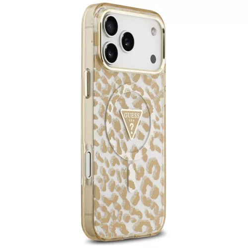 Guess - Leopárdmintás Csillámos MagSafe (GUHMP17LHLEGTGLW) - iPhone 17 Pro - Barna