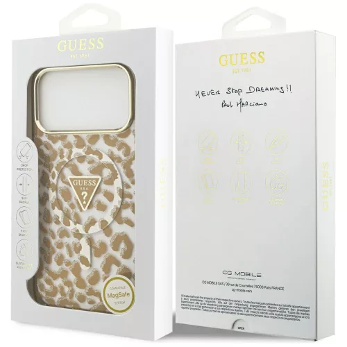 Guess - Leopárdmintás Csillámos MagSafe (GUHMP17LHLEGTGLW) - iPhone 17 Pro - Barna
