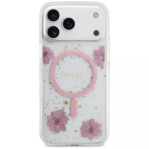 Guess - Resin Flowers and Glitter MagSafe (GUHMP17LRBFGFGMP) - iPhone 17 Pro - Pink